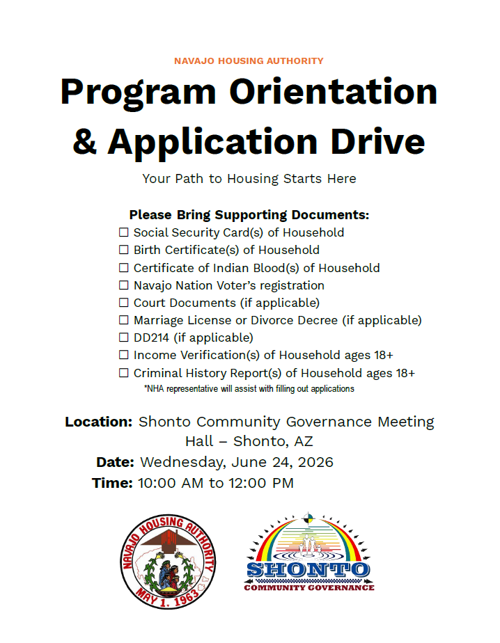 NHA Orientation and Application Drive in Shonto
